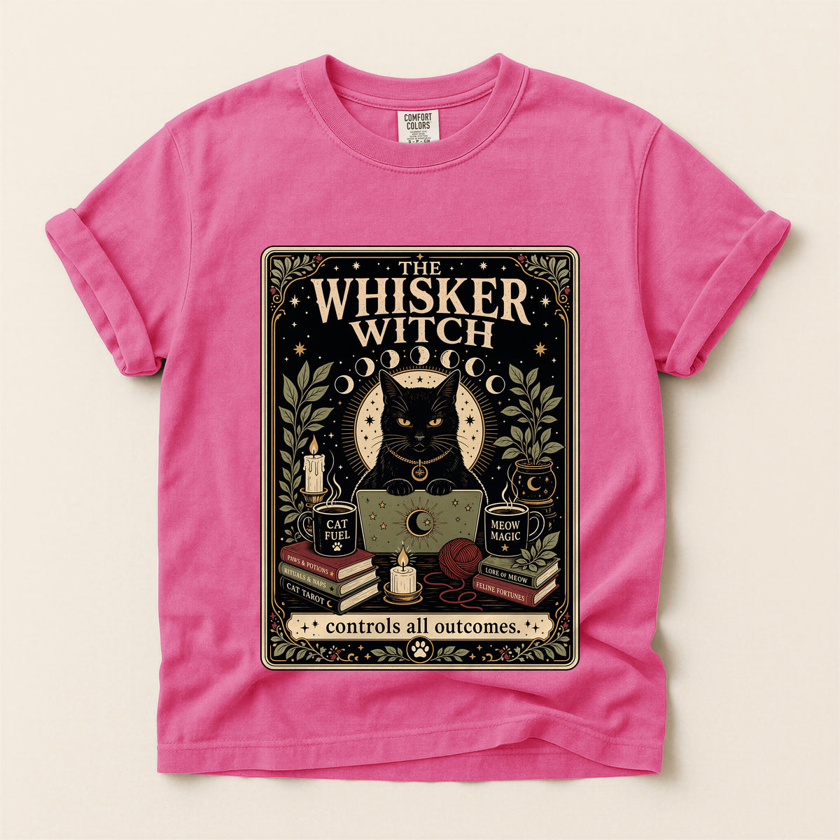 The Whisker Witch graphic tee in Crunchberry, flat lay