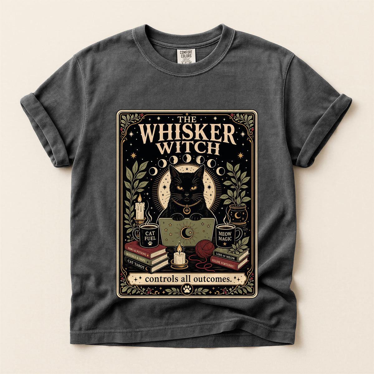 The Whisker Witch graphic tee in Pepper, flat lay