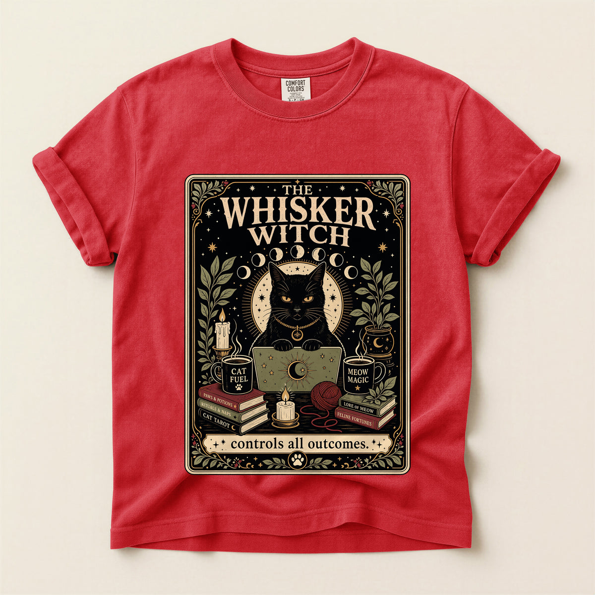 The Whisker Witch graphic tee in Red, flat lay