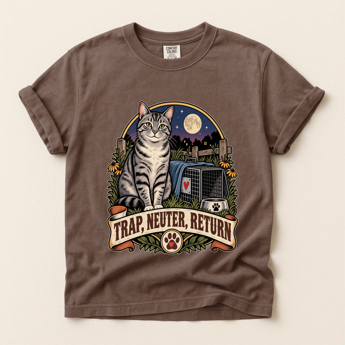 Trap, Neuter, Return graphic tee in Espresso, flat lay